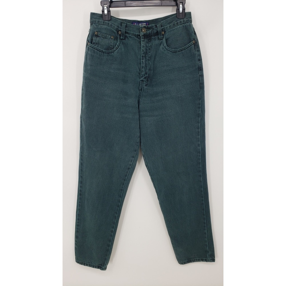 Vintage 90s LA Blues High Rise Waist Mom Jeans Dark Green Tapered Womens Sz 12
